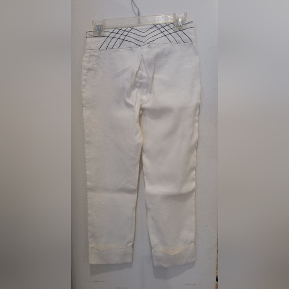 Bebe white with black embroidery Linen Pants - Picture 2 of 6